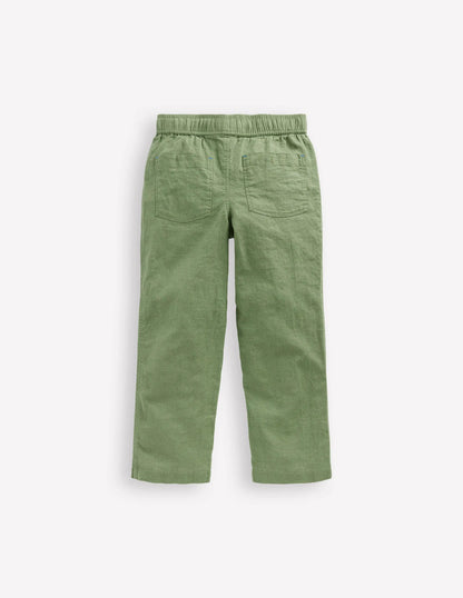 Cotton Linen Pull-On Pants-Newt Green
