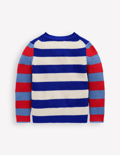 Everyday Cotton Sweater-Bright Blue/Ecru Marl Stripe