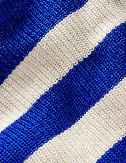 Everyday Cotton Sweater-Bright Blue/Ecru Marl Stripe