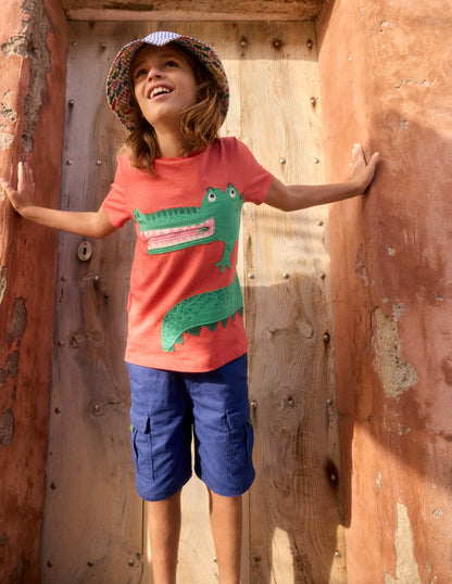 Zip Applique T-shirt-Kiln Orange Crocodile