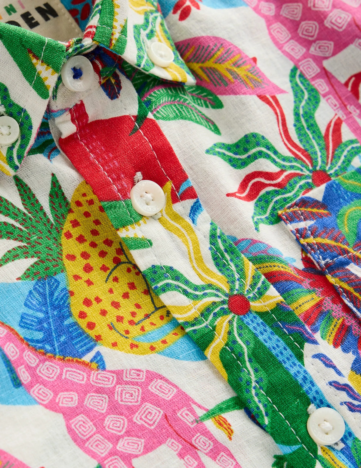 Cotton Linen Shirt-Ivory Multi Jungle