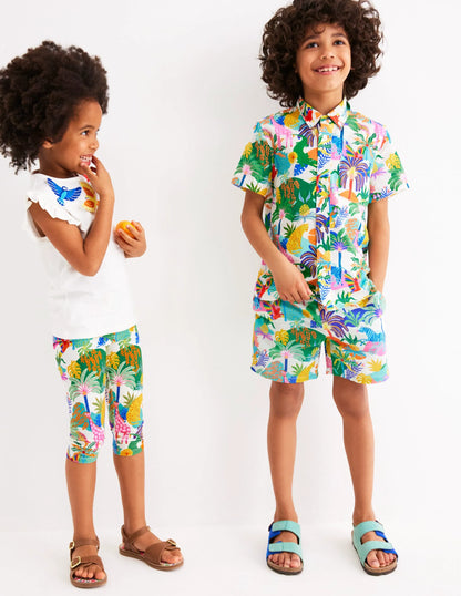 Cotton Linen Shirt-Ivory Multi Jungle