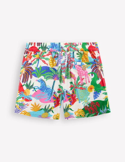 Cotton Linen Shorts-Ivory Multi Jungle