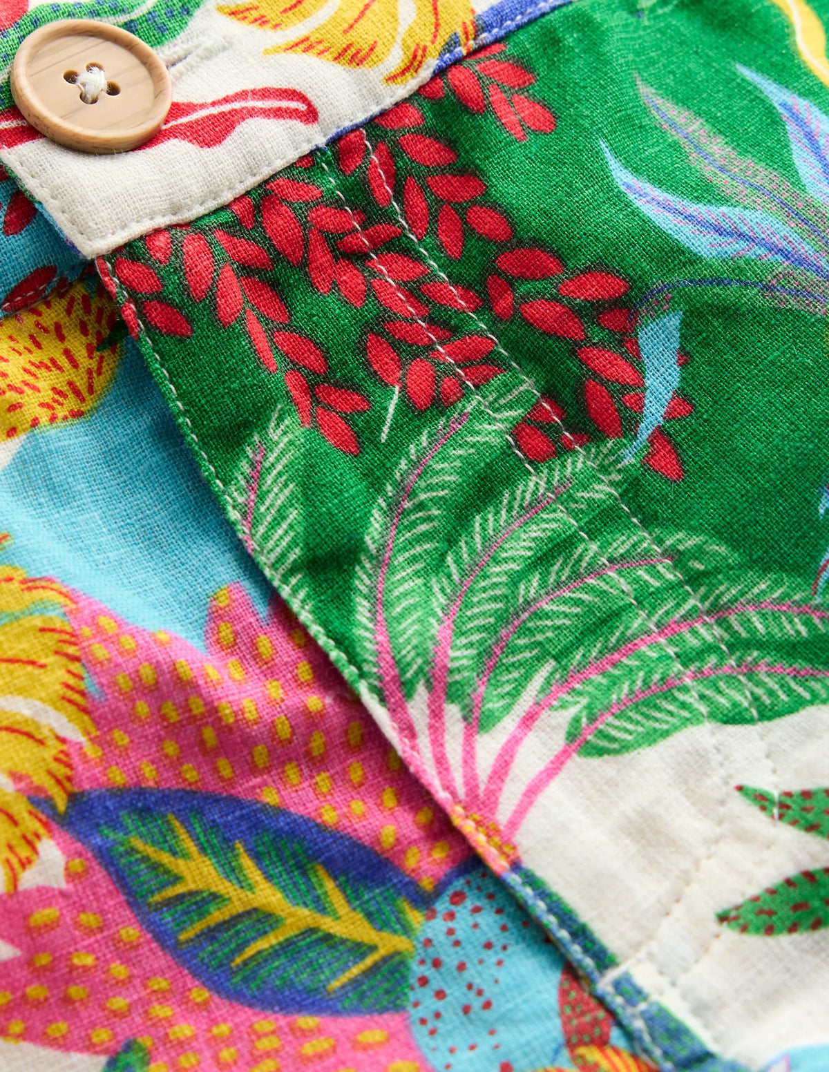 Cotton Linen Shorts-Ivory Multi Jungle