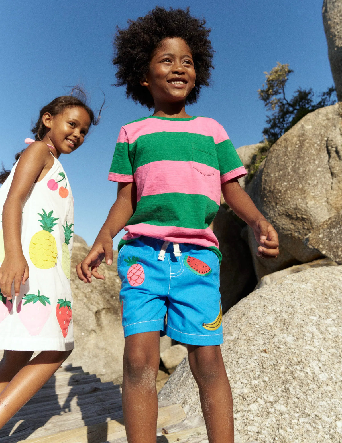 Pull-On Cotton Shorts-Fruit Embroidery