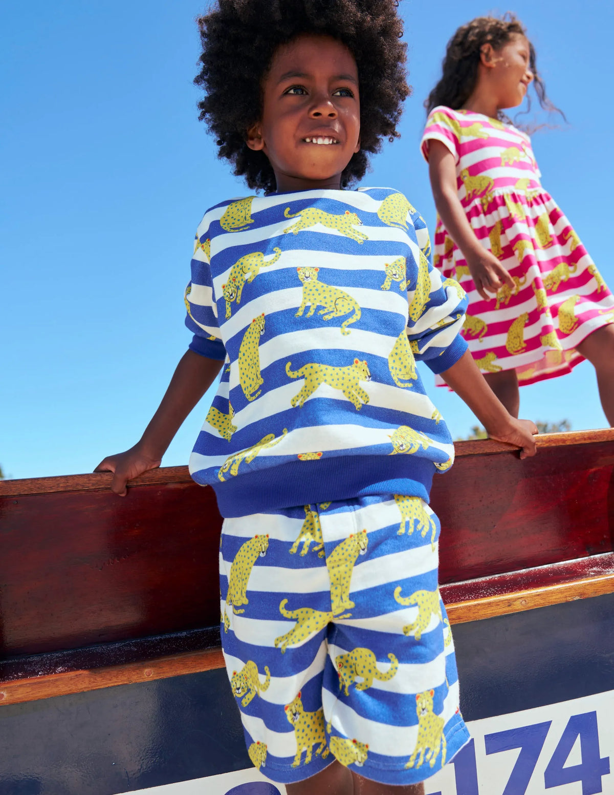 Printed Shorts-Bright Blue Leopard Stripe