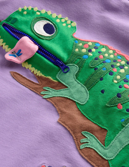 Zip Applique T-shirt-Aster Purple Chameleon