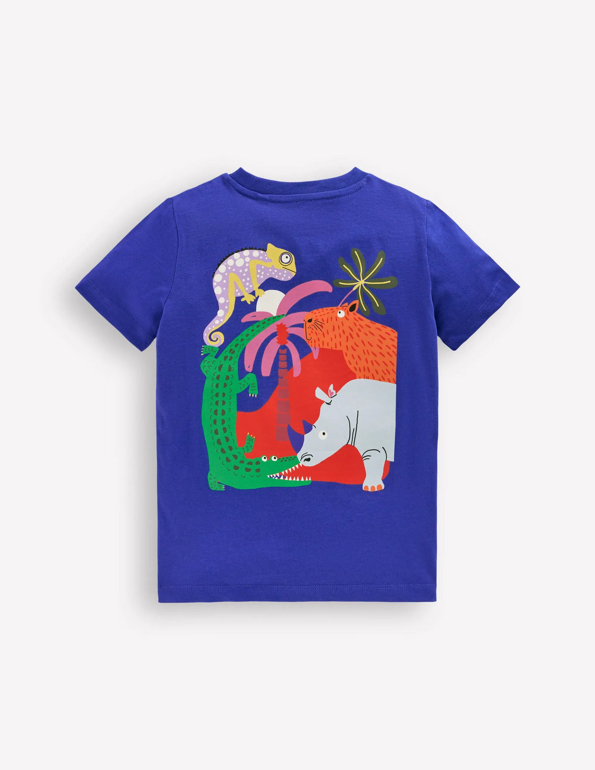 Front & Back Graphic T-shirt-Bright Blue Jungle Animals