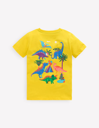 Front & Back Graphic T-shirt-Pineapple Yellow Dino
