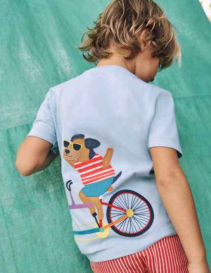 Fun Graphic T-shirt-Vintage Blue Dogs on a Bike
