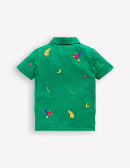 Embroidered Slub Polo Shirt-Shady Green Jungle