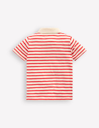 Slub Polo Shirt-Poppy Red/ Ivory