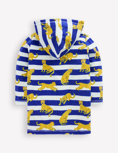 Towelling Zip-Up Throw-On-Bright Blue Leopard Stripe