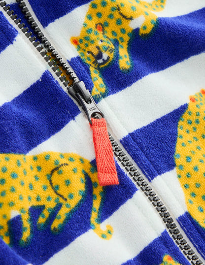 Towelling Zip-Up Throw-On-Bright Blue Leopard Stripe