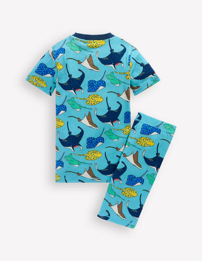 Snug Short John Pajamas-Caribbean Blue Rays