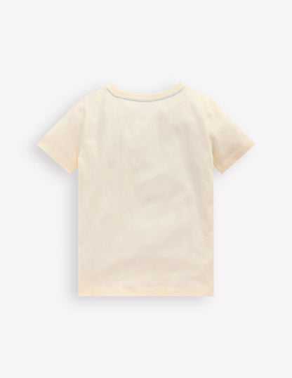 Short Sleeve Bouclé T-shirt-Soft Ivory Big Cats