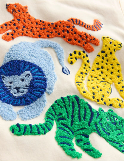 Short Sleeve Bouclé T-shirt-Soft Ivory Big Cats