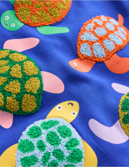 Short Sleeve Bouclé T-shirt-Bright Blue Turtles