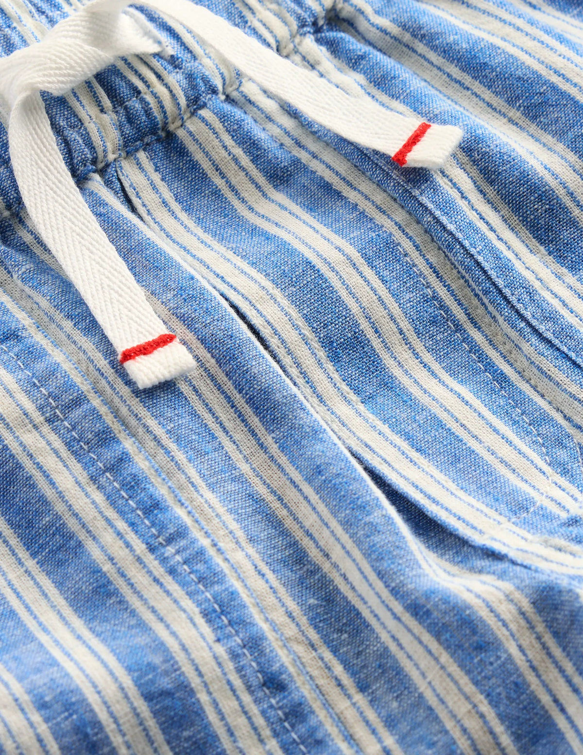 Cotton Linen Pull-On Pants-Blue Ticking