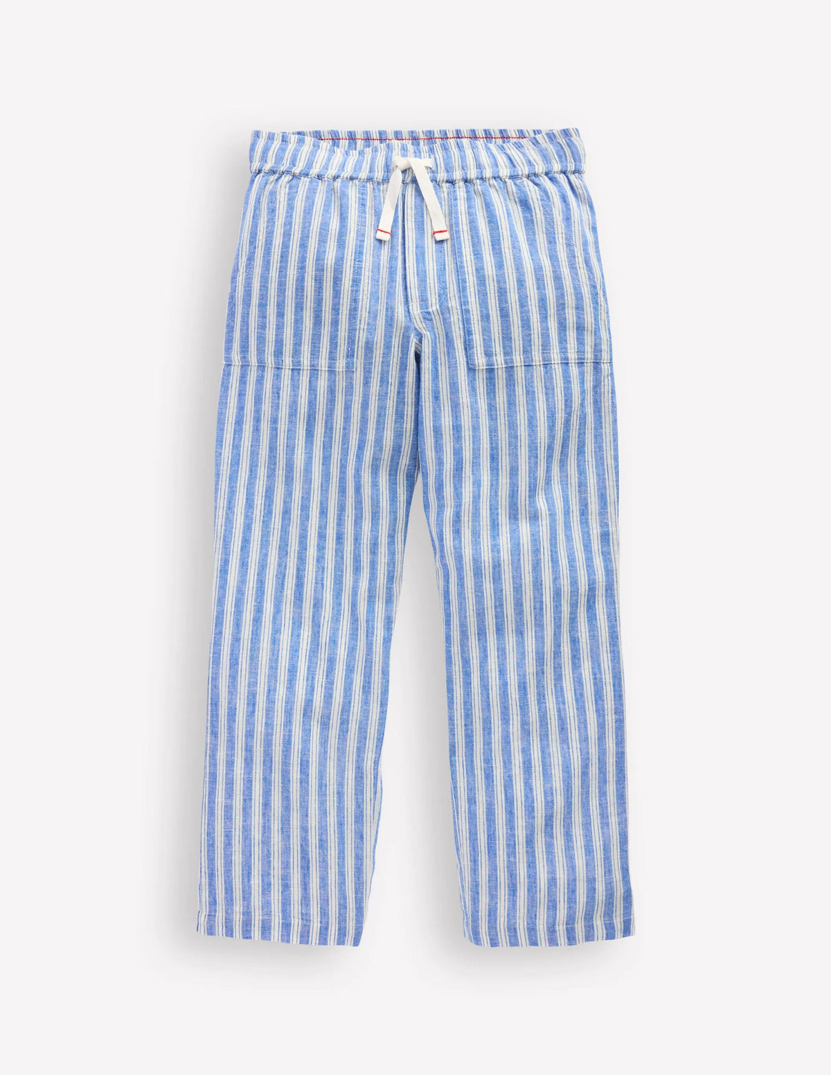 Cotton Linen Pull-On Pants-Blue Ticking