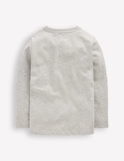 Long Sleeve Printed T-shirt-Grey Marl Space
