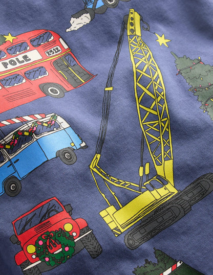 Long Sleeve Printed T-shirt-Christmas Vehicles