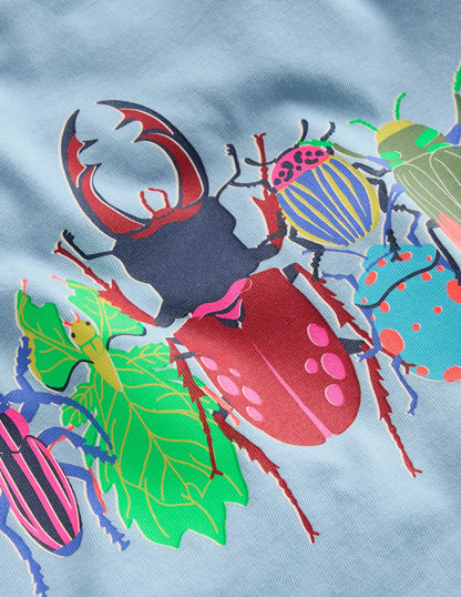 Long Sleeve Riso T-shirt-Glacier Blue Bugs