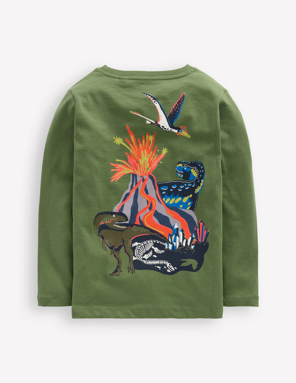 Front & Back Printed T-shirt-Green Volcano Dino