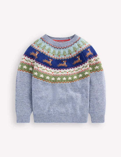 Fair Isle Jumper-Glacier Blue Reindeer