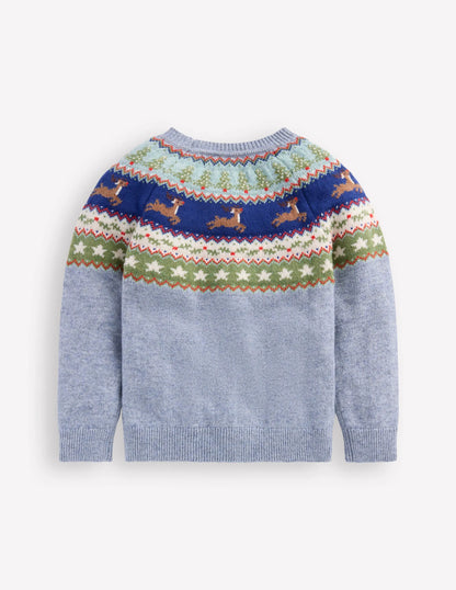 Fair Isle Jumper-Glacier Blue Reindeer