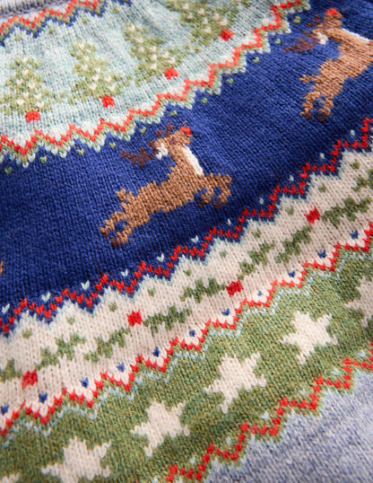 Fair Isle Jumper-Glacier Blue Reindeer