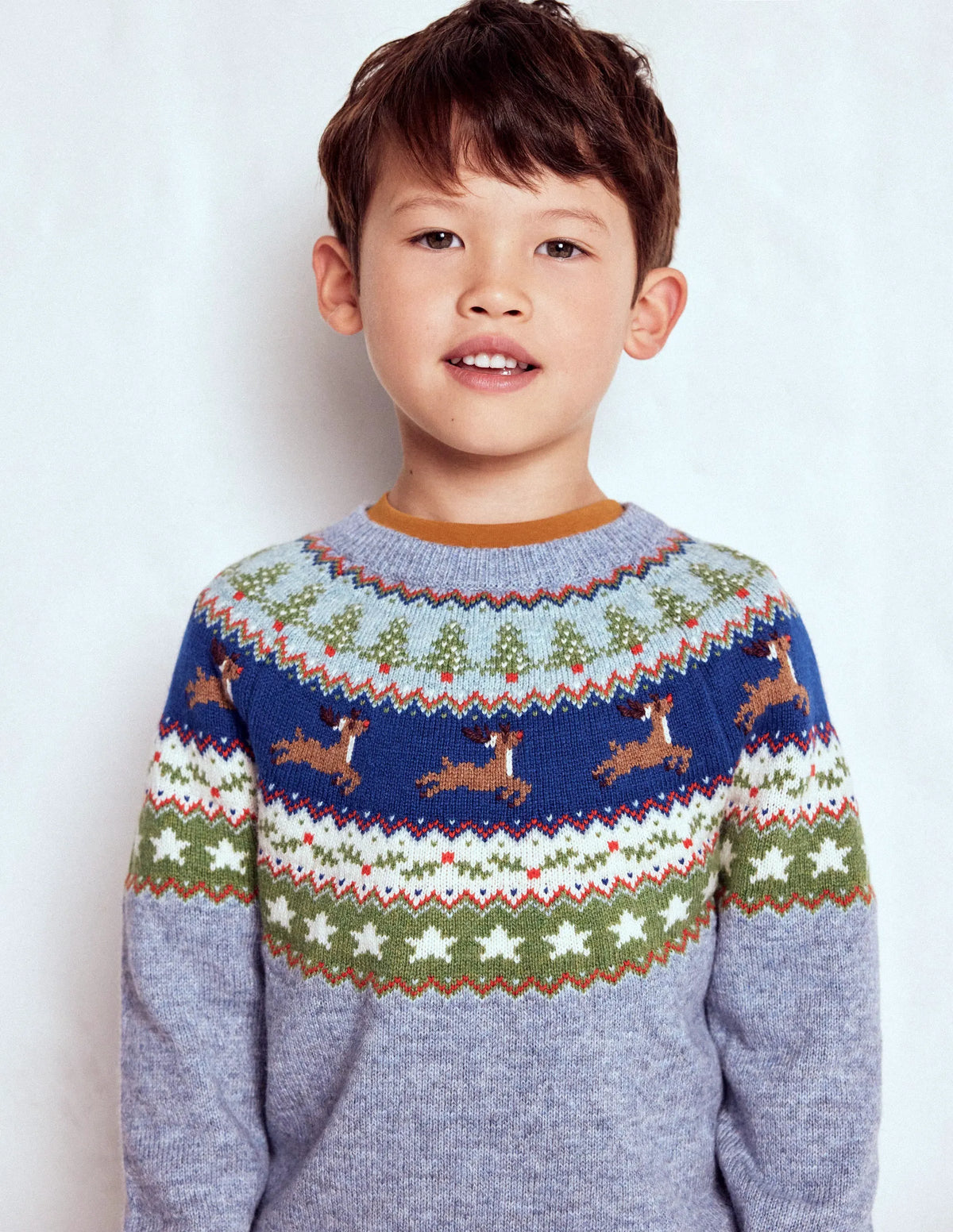 Fair Isle Jumper-Glacier Blue Reindeer
