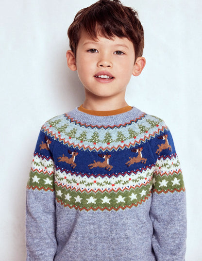 Fair Isle Jumper-Glacier Blue Reindeer