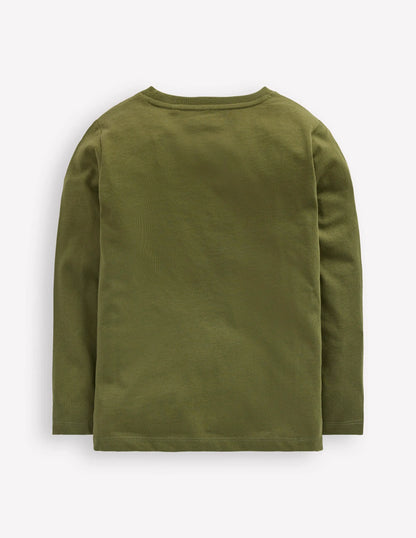 Long Sleeve Glow T-shirt-Winter Moss Dino Skeletons