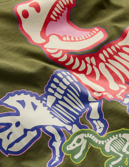 Long Sleeve Glow T-shirt-Winter Moss Dino Skeletons