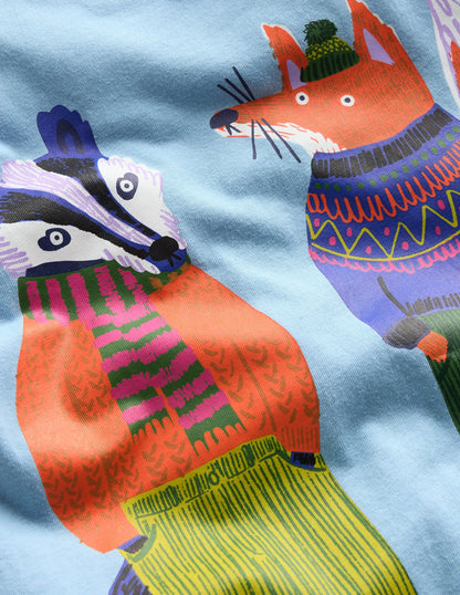 Long Sleeve Novelty T-shirt-Glacier Blue Foxes