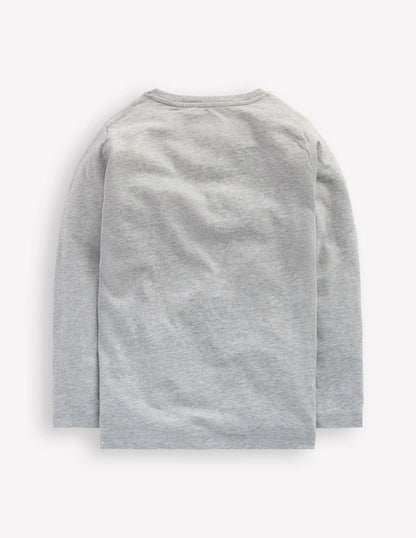 Long Sleeve Novelty 3D T-Shirt-Grey Marl Owl