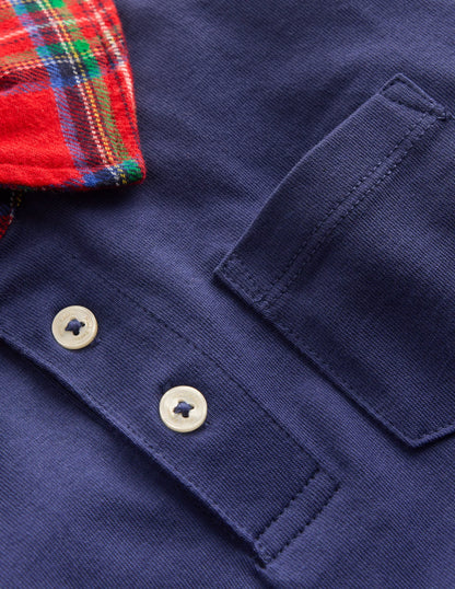 Long Sleeve Smart Polo Shirt-French Navy