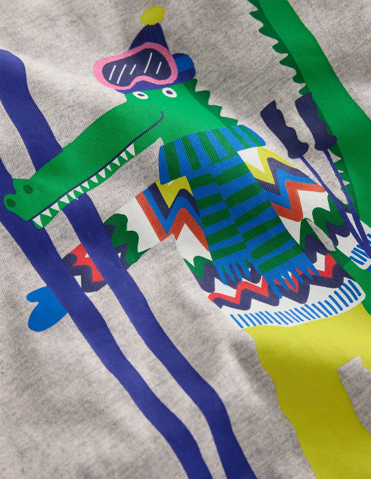 Long Sleeve Novelty T-shirt-Grey Marl Skiing Croc