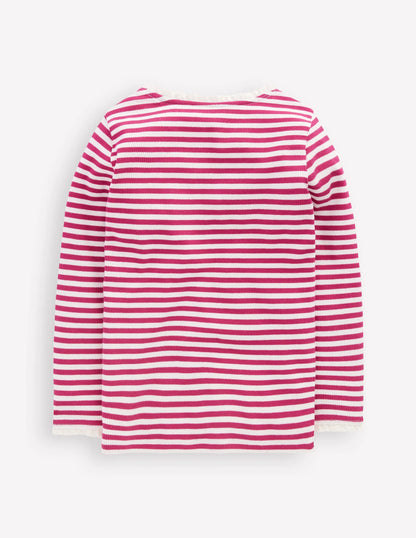 Ribbed Long Sleeve T-shirt-Cherry Jam/Soft Ivory Stripe
