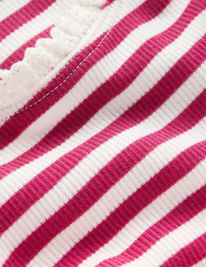 Ribbed Long Sleeve T-shirt-Cherry Jam/Soft Ivory Stripe