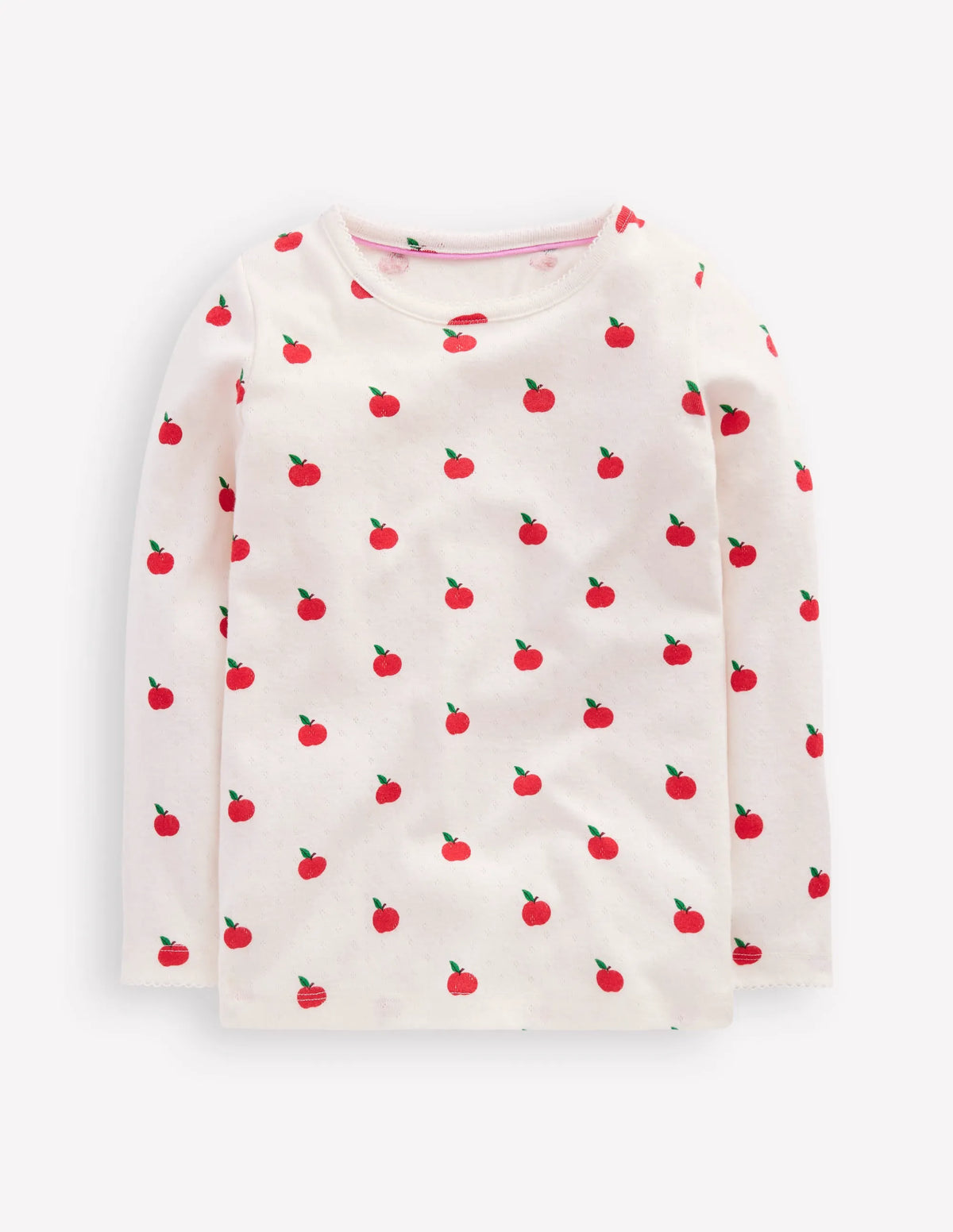 Long Sleeve Pointelle Top-Soft Ivory Little Apples