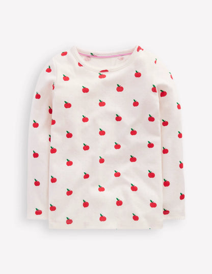 Long Sleeve Pointelle Top-Soft Ivory Little Apples