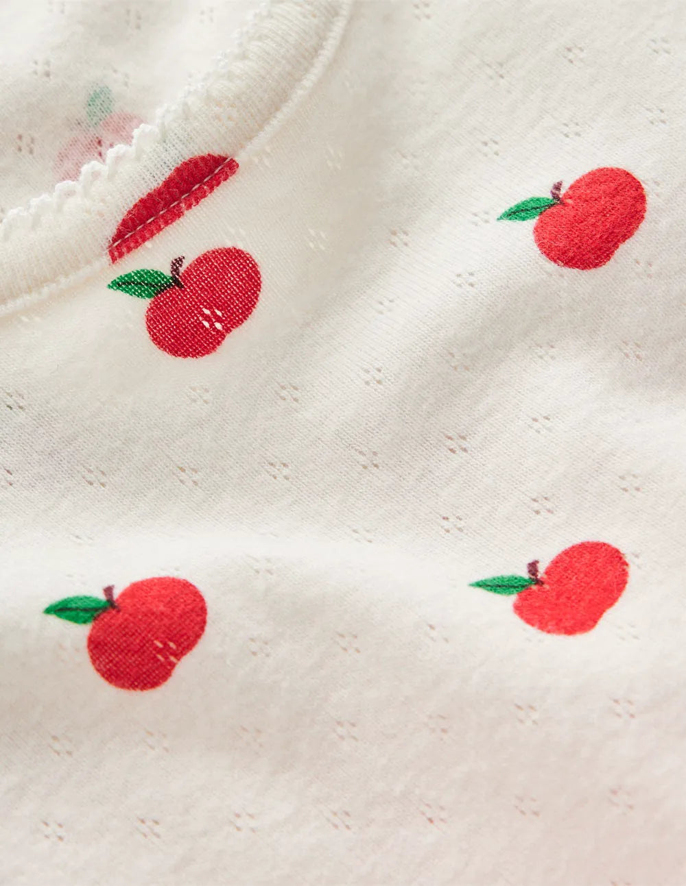 Long Sleeve Pointelle Top-Soft Ivory Little Apples