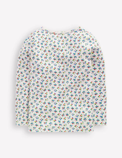 Long Sleeve Pointelle Top-Soft Ivory Ditsy
