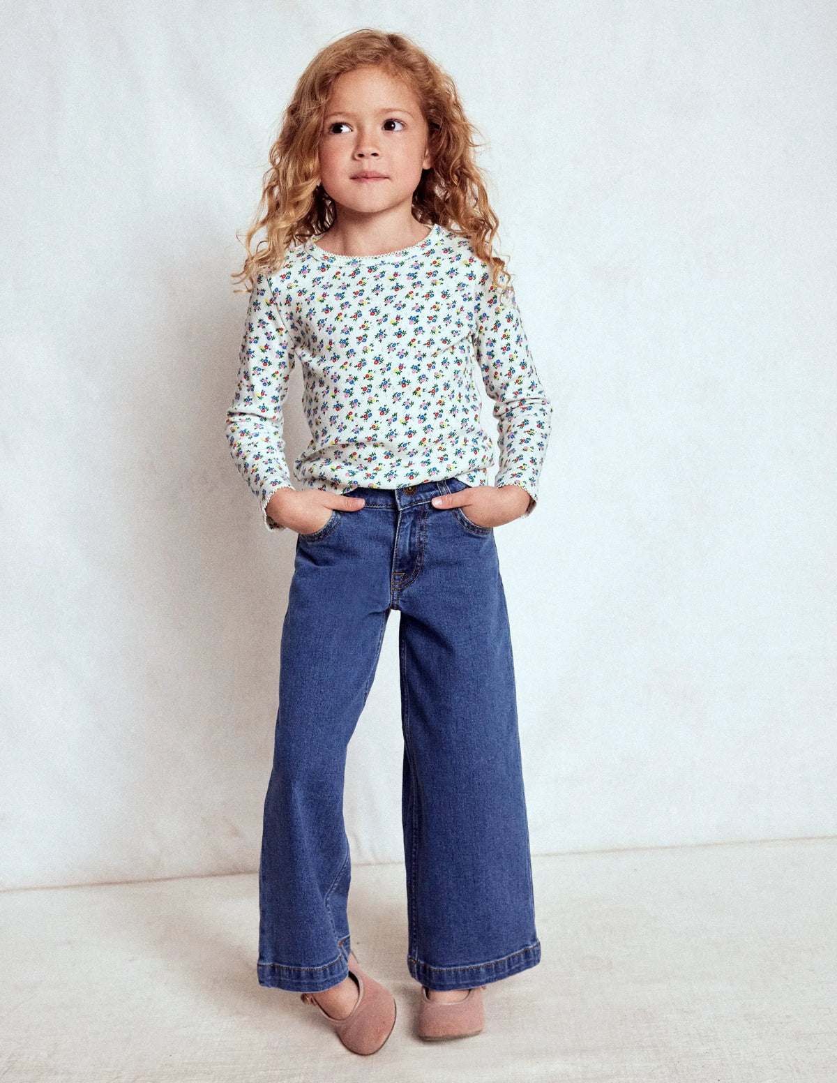 Long Sleeve Pointelle Top-Soft Ivory Ditsy