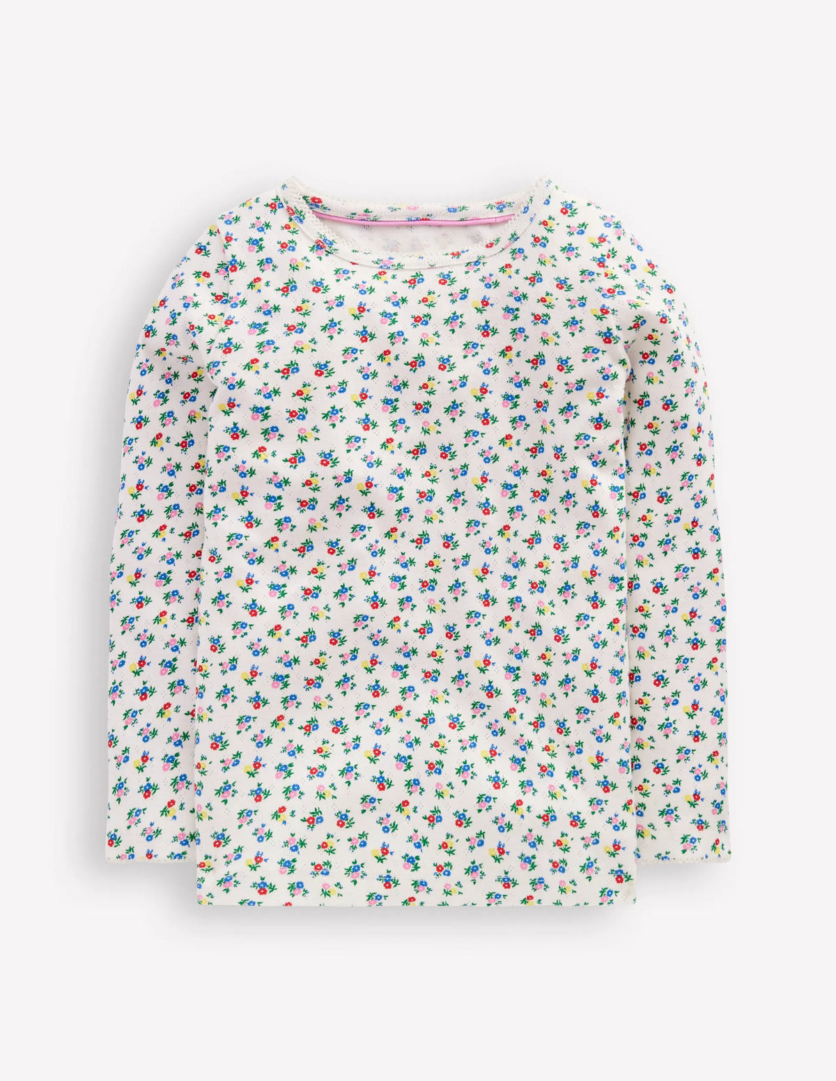 Long Sleeve Pointelle Top-Soft Ivory Ditsy