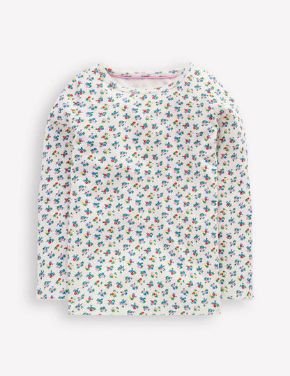 Long Sleeve Pointelle Top-Soft Ivory Ditsy