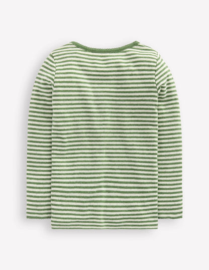 Long Sleeve Pointelle Top-Safari Green Stripe