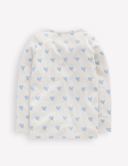 Long Sleeve Pointelle Top-Multi Bows